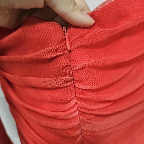 Zara Red Ruched Tulle Corset Style Mini Dress - Picture 10 of 14